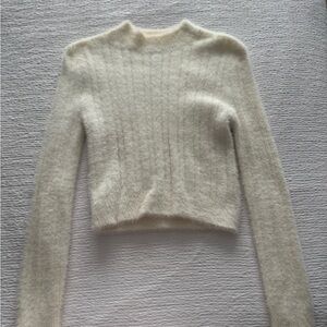 Forever 21 Cream Fuzzy Knit Turtleneck Sweater